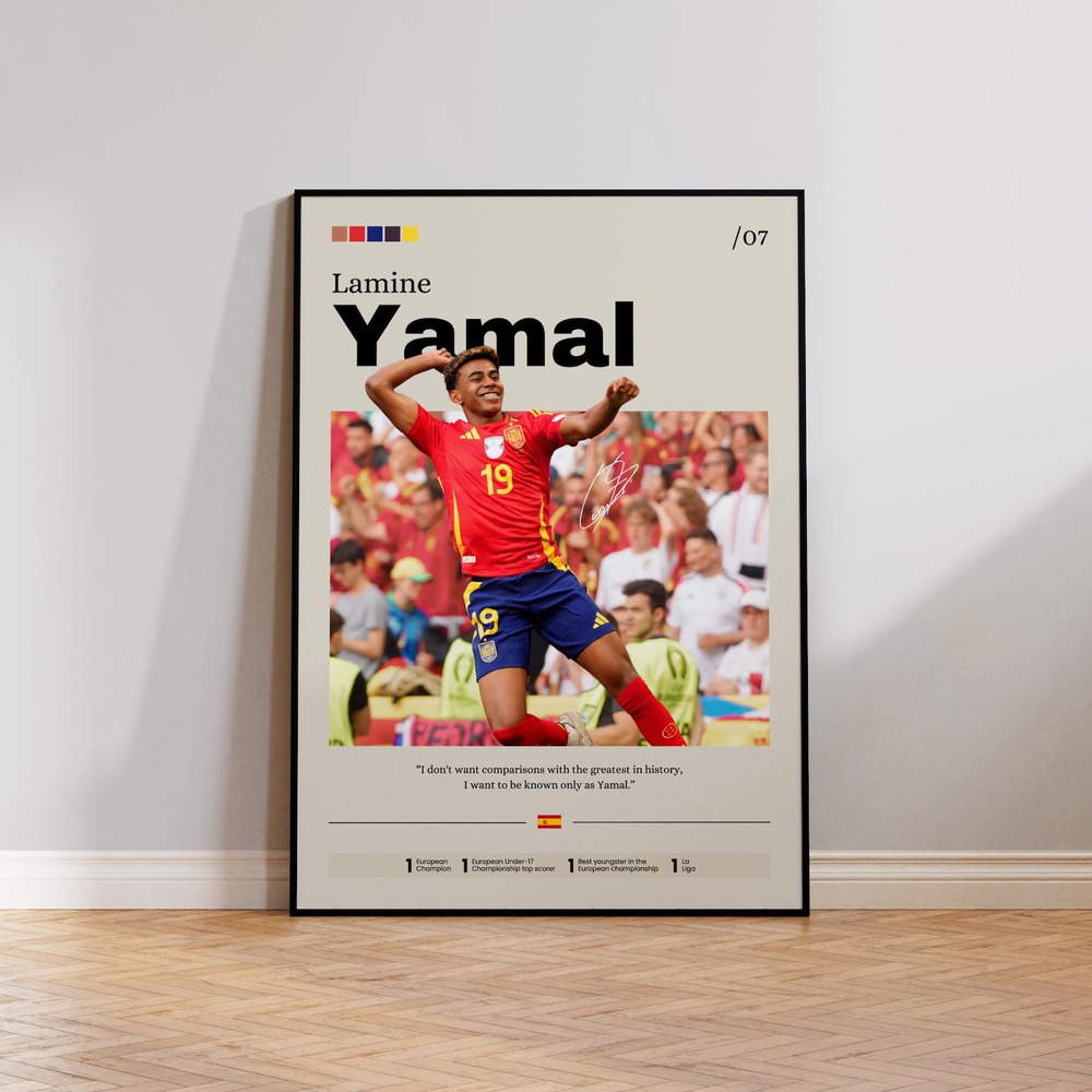 Lamine Yamal Poster Wall Art, Lamine Yamal Soccer Print, Sports Décor